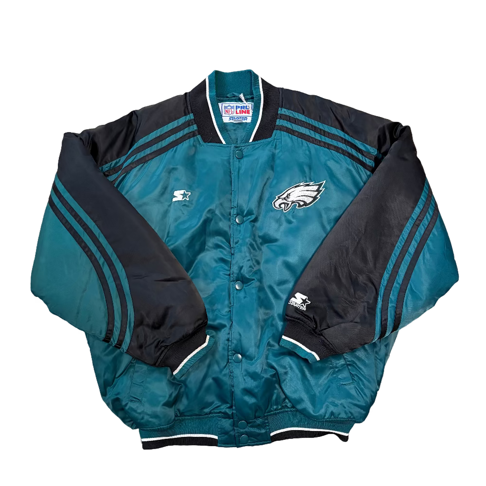 Eagles 1990s Starter Pro-Line Satin Bomber Jacket Size XL/2X Front