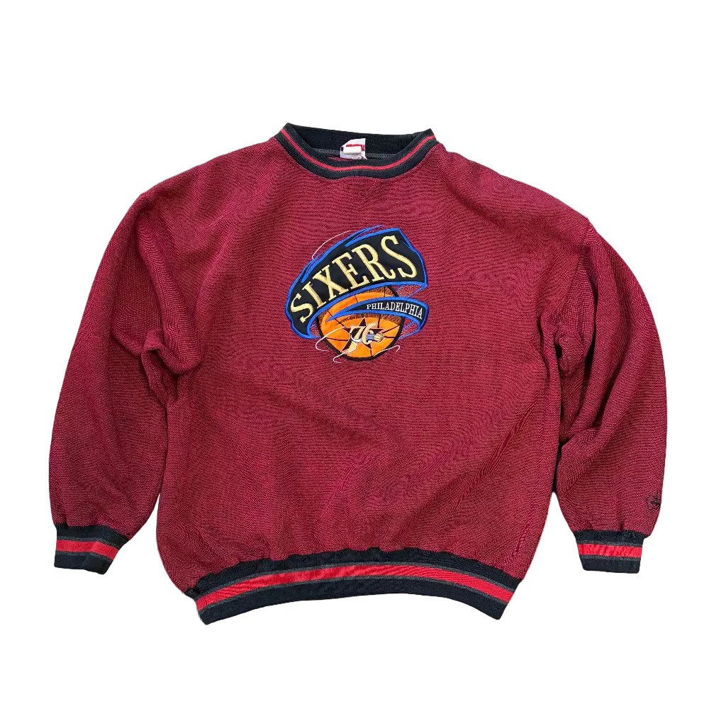 Sixers Embroidered Y2K Black and Red Sweatshirt Size XL